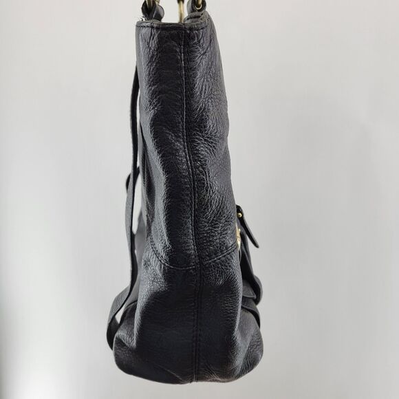 Michael Kors Black Leather Tote Bag Shoulder Bag Gold Tone Hardware 17x12x5.5 - Picture 8 of 14